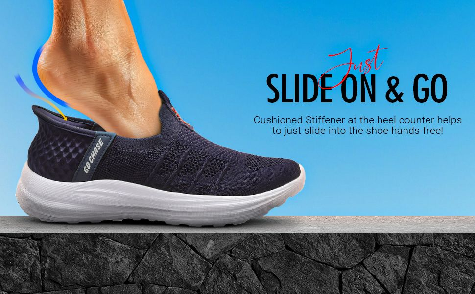 Slip on walking shoe for men.